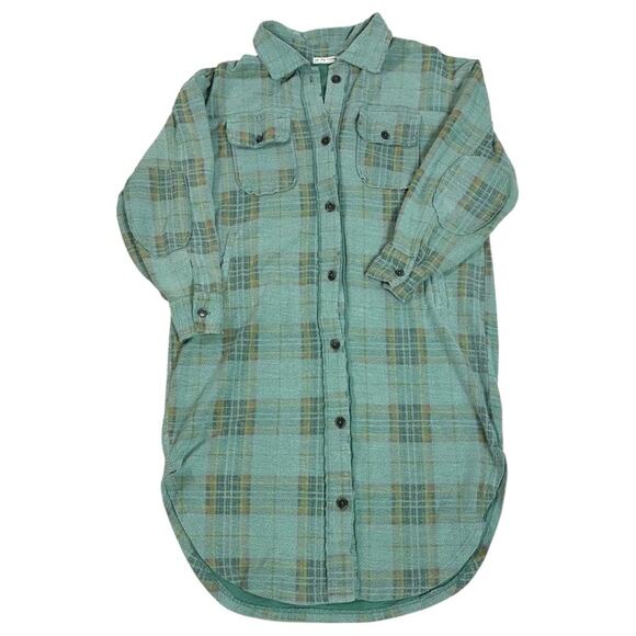 Free People Plaid Long Ruby Jacket Shacket Coat Sage Small Grunge 90s Distressed - Picture 5 of 12